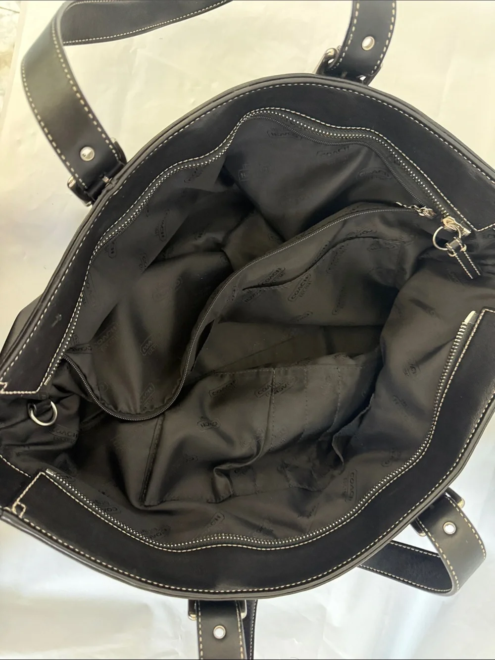 Coach Black Leather Laptop Tote with Buckle Straps